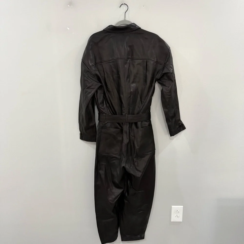 Frame Jumpsuit Belted Lamb Leather in Black